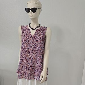 Pink and Black Sleeveless Blouse with Abstract Print